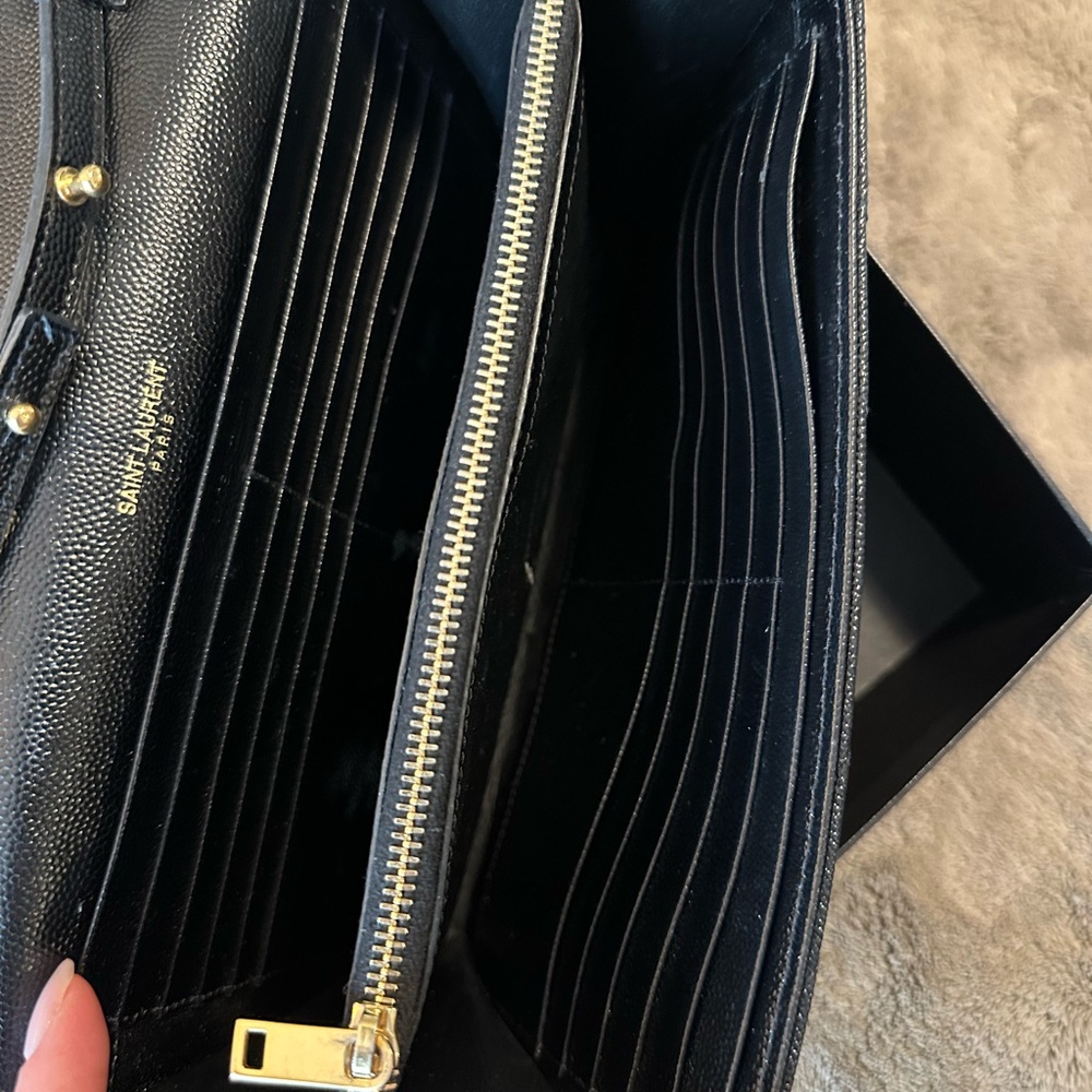 YSL Classic Cassandre Chain Wallet in Grain De Poudre Leather in Black - Picture 9 of 16